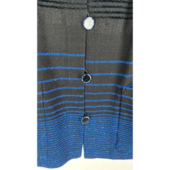 Vintage Marianne Pittl Handweberei Womens Striped Button Front Coat Black Blue - Picture 5 of 9